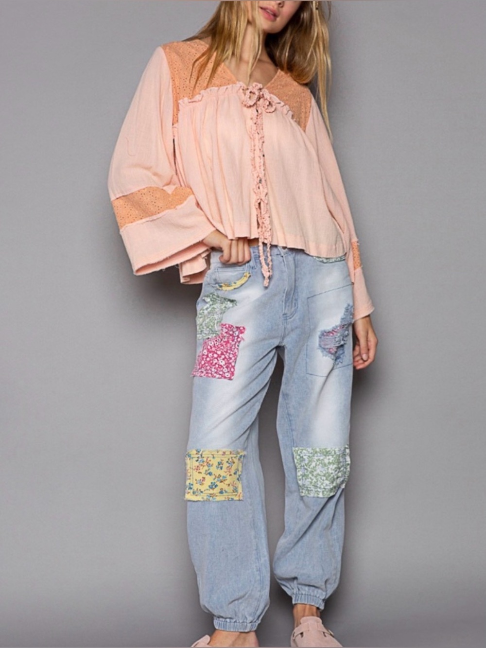 NWT  POL Woven Textured Button Down Top with Eyelet Detail